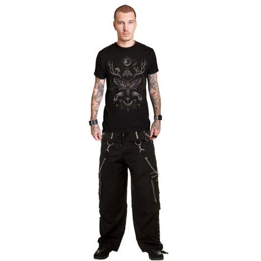 Gothic Men Black Chrome Trousers Punk Rock Studs Metal /Chain Trouser
