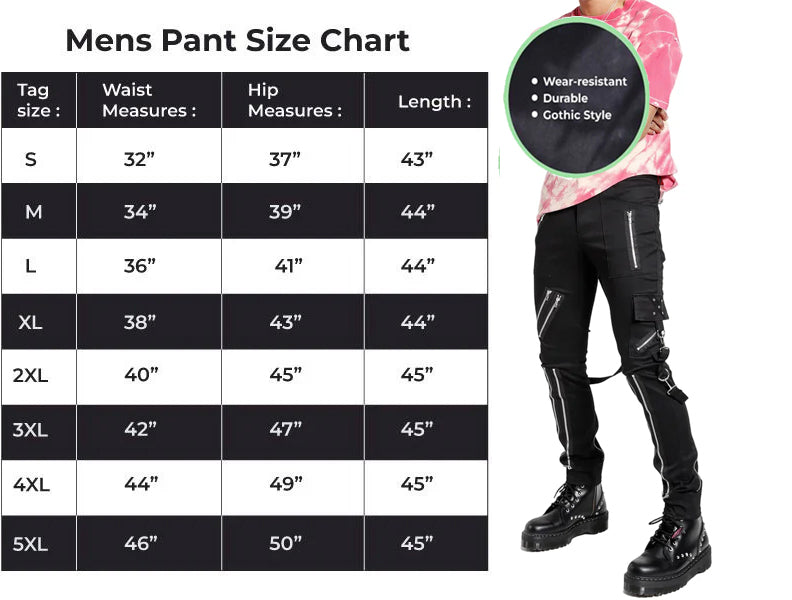 Gothic Straps Zipper Trousers Punk Rock Studs Metal Chain Trouser Pant
