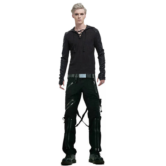 Gothic Straps Zipper Trousers Punk Rock Studs Metal Chain Trouser Pant