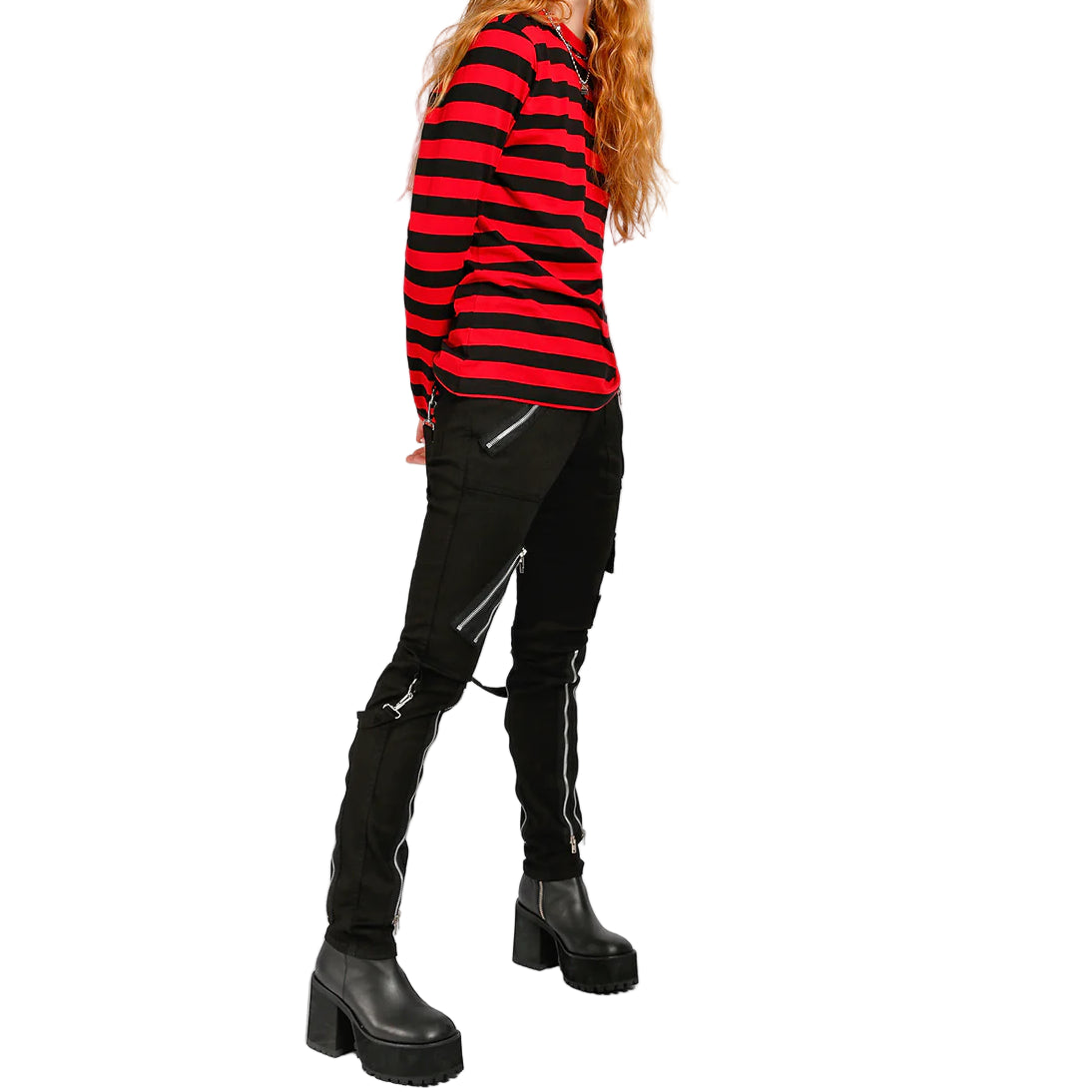 Gothic Straps Zipper Trousers Punk Rock Studs Metal Chain Trouser Pant