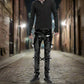 SKINNY JEANS BLACK GOTHIC SUPREME CHAOS VINYL PUNK REBEL PANTS WITH STRAP