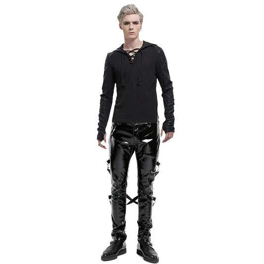 SKINNY JEANS BLACK GOTHIC SUPREME CHAOS VINYL PUNK REBEL PANTS WITH STRAP