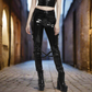 SKINNY JEANS BLACK GOTHIC SUPREME CHAOS VINYL PUNK REBEL PANTS WITH STRAP