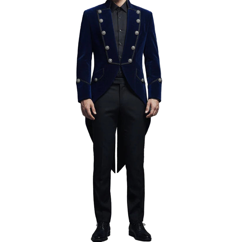 Men's Velvet Vladimir Tuxedo Blue Velvet Jacket Tail Coat Goth Steampunk Victorian