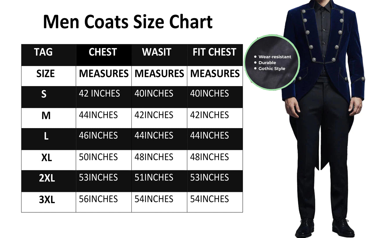 Men's Velvet Vladimir Tuxedo Blue Velvet Jacket Tail Coat Goth Steampunk Victorian