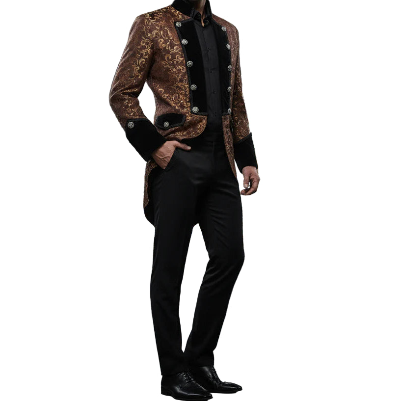 Handmade Men Tail Coat Jacket Gold Brocade Goth Steampunk Victorian Tailcoat