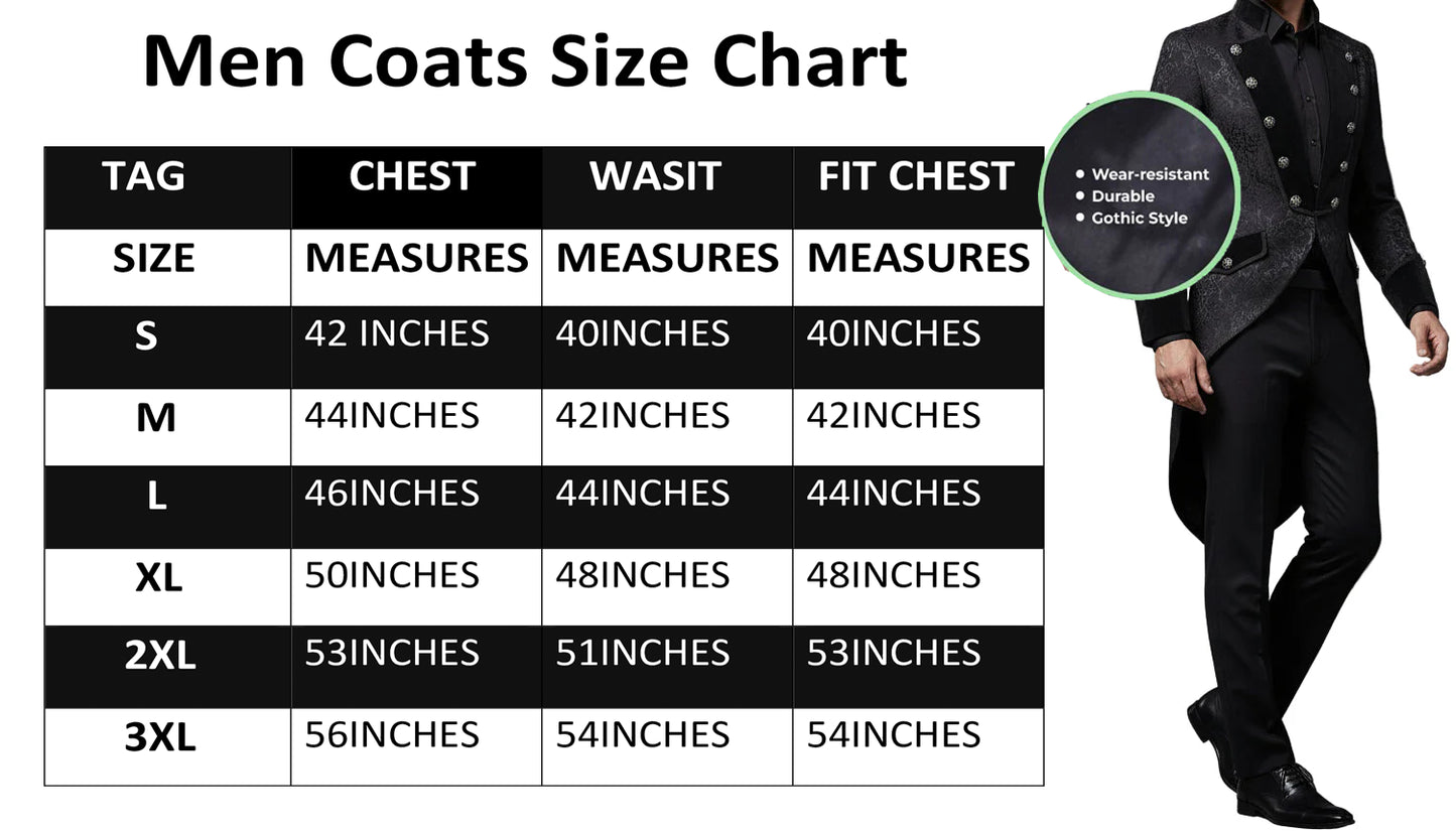 Handmade Men Tail Coat Jacket Black Brocade Goth Steampunk Victorian Tailcoat