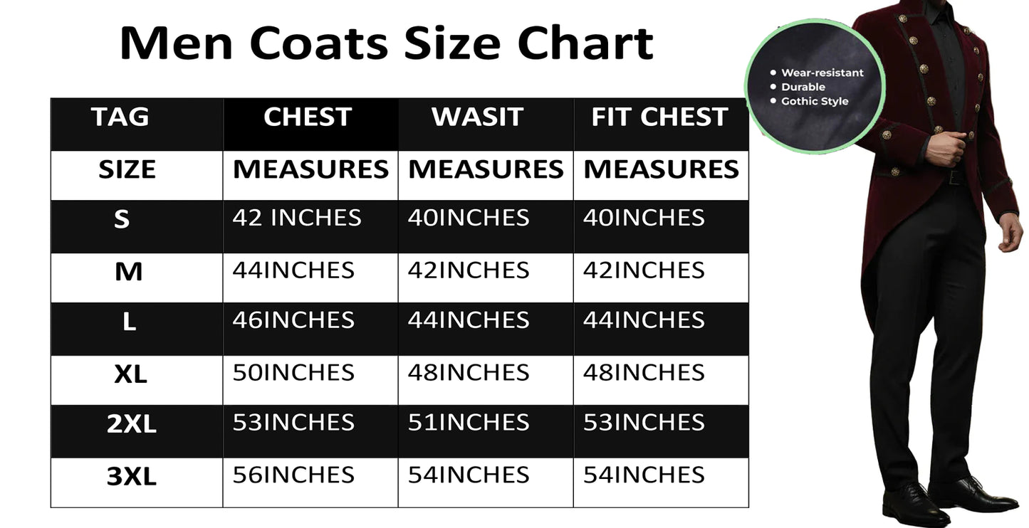 Men's Handmade Steampunk Tailcoat Jacket Red And Black Velvet Goth VTG Victorian