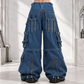 Extreme Bondage Light Blue Denim Pants Skater Gothic Punk Rocker Cyber Biker Black Dagger Trouser Pant Shorts With Handcuffs Hardware
