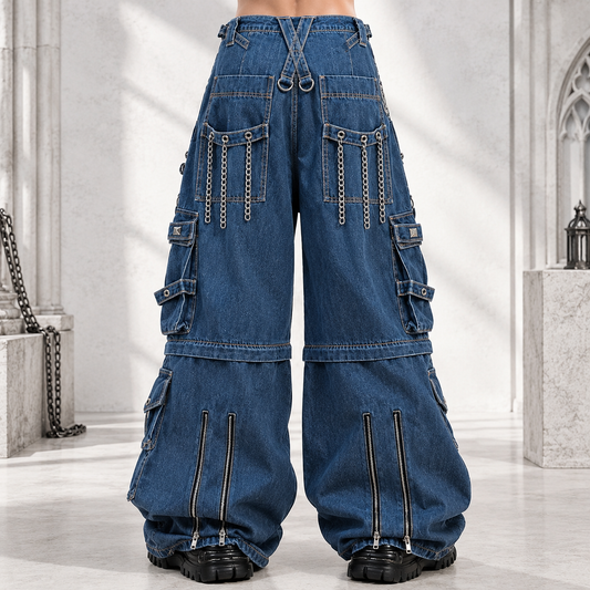 Extreme Bondage Light Blue Denim Pants Skater Gothic Punk Rocker Cyber Biker Black Dagger Trouser Pant Shorts With Handcuffs Hardware