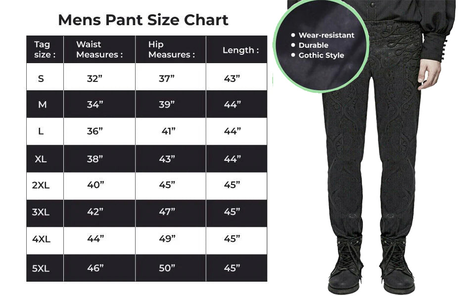 Men's Trousers Pants Black Brocade Steampunk Vintage Gothic Victorian