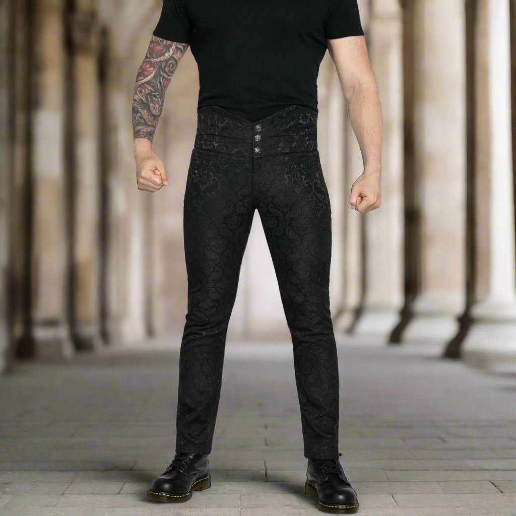 Men's Obscura Trousers Pants Steampunk Black Brocade Vintage Gothic Victorian