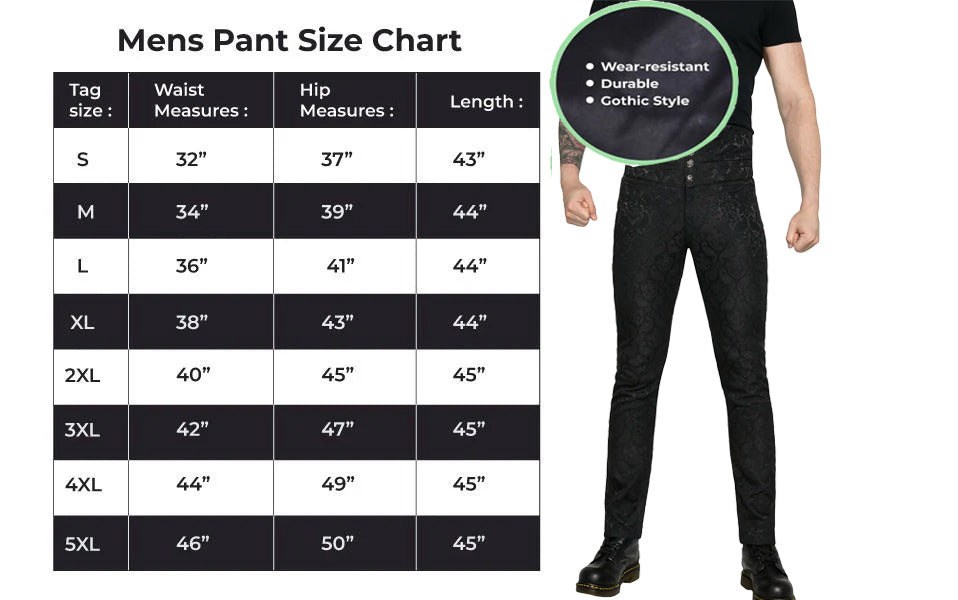 Men's Obscura Trousers Pants Steampunk Black Brocade Vintage Gothic Victorian