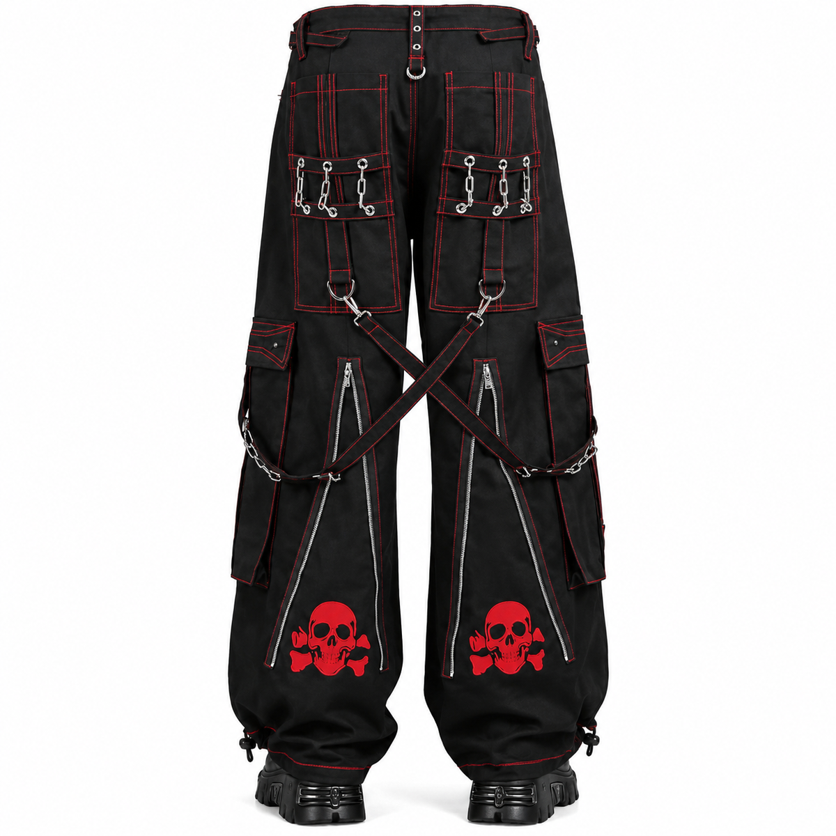 Gothic Mens Black Bondage Red Back Skull Punk Rock Pants
