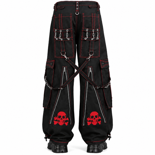 Gothic Mens Black Bondage Red Back Skull Punk Rock Pants