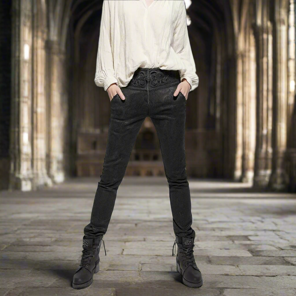 Men's Apocrypha Trousers Pants Steampunk Black Brocade Vintage Gothic Victorian