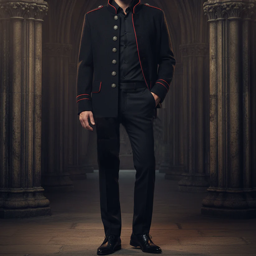 New Men's Military Style Coat Jacket Black Red Gothic Steampunk Usa Sizes Vtg