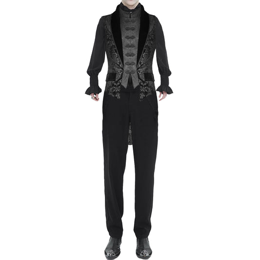 Prime Quality Men Gothic Victorian Silver Brocade Waistcoat Vest Jacquard Tuxedo Sleeveless Tailcoat