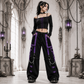Men Gothic Pant Black Purple Punk Baggy Pant With Chrome Rings & Amp; Chain USA