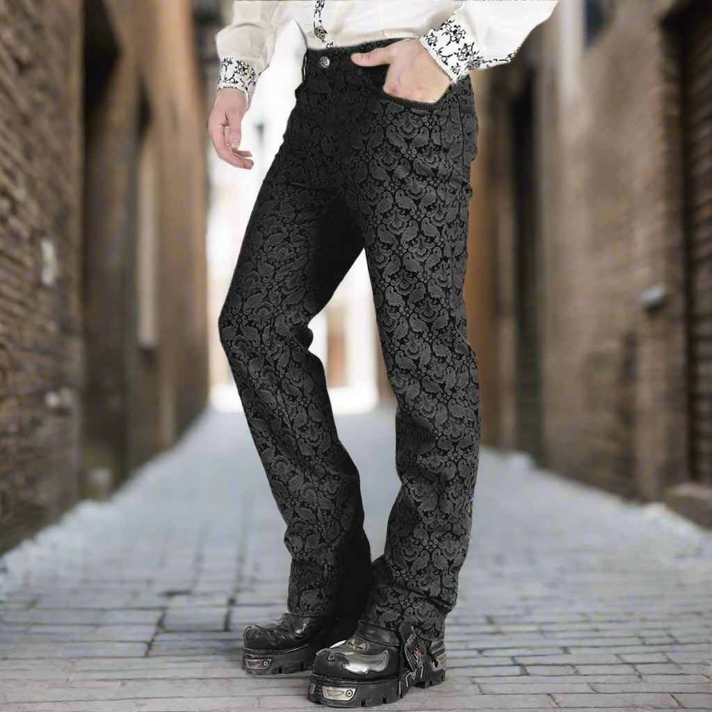 Men Trousers Pants Black Brocade Steampunk VTG Vintage Gothic Victorian