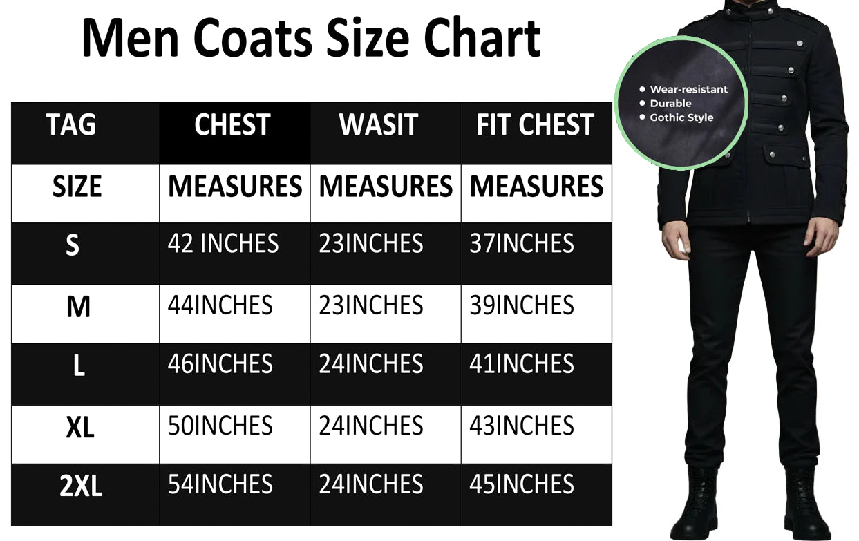 Gothic Military Band Black Jacket For Men Vintage Goth Coat Jacket Steampunk