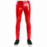 GOTHIC MEN RED BONE FIT PVC VINYL GLOSS FETISH ROCKER SKINNY JEANS PANTS