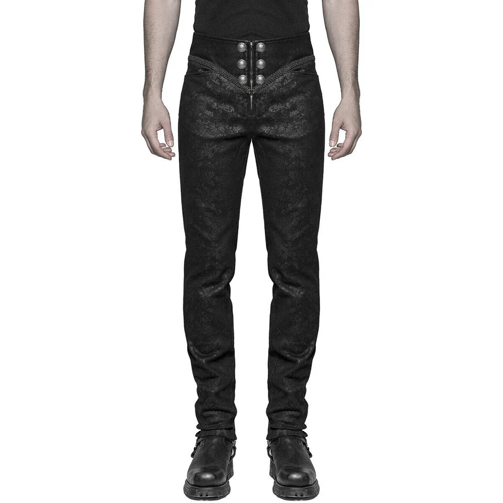 Men Syndicate Trousers Pants Steampunk Black Brocade Vintage Gothic Victorian