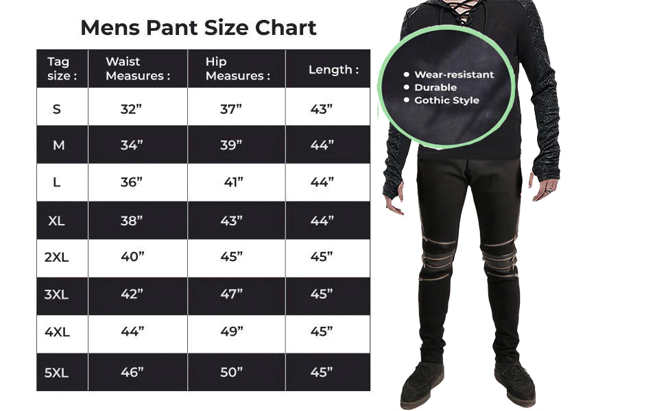 GOTHIC BONDAGE JEANS HEAVY WEIGHT ZIPPER PUNK ROCK GOTH TROUSER PANTS