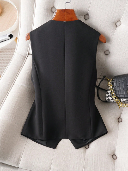 Women's V-Neck Suit Vest 4 Button Formal Office Work Business Sleeveless Vests For Women Waistcoat
