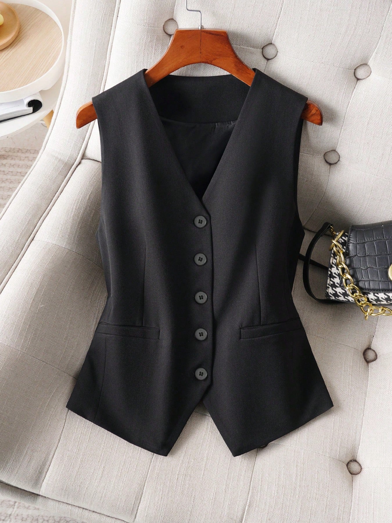 Women's V-Neck Suit Vest 4 Button Formal Office Work Business Sleeveless Vests For Women Waistcoat