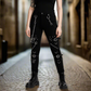 Women Gothic Bondage Rock Black Punk Buckle Zips Chain Strap Trouser/Tripp Pants