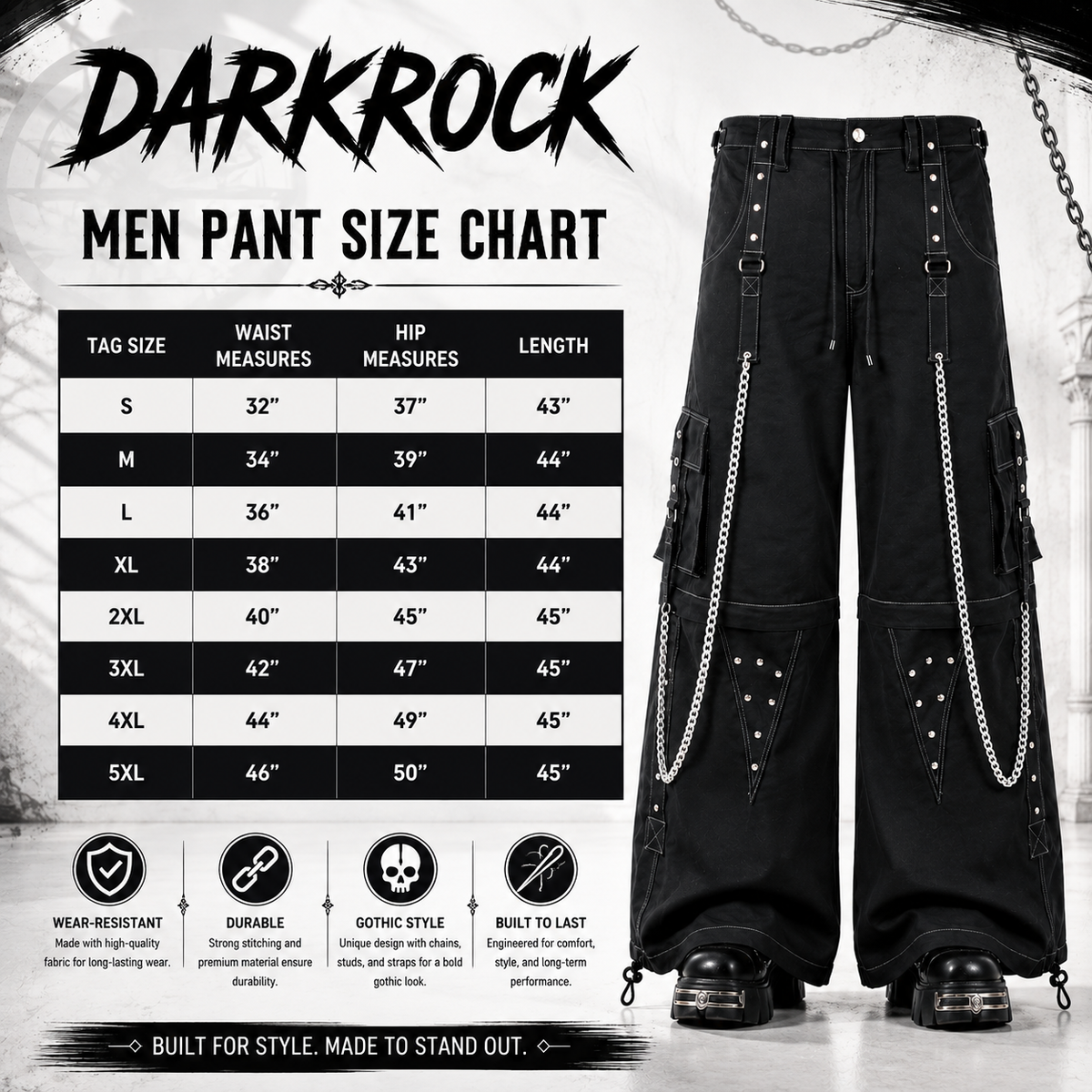 Gothic Men Gothic Cool Cyber Bondage Baggy Pants