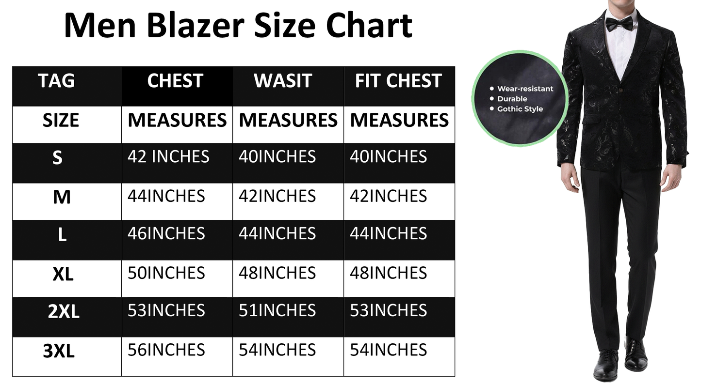 Men's Brocade Floral Suit Notched Lapel Slim Fit Stylish Blazer Dress Suit /USA Sizes