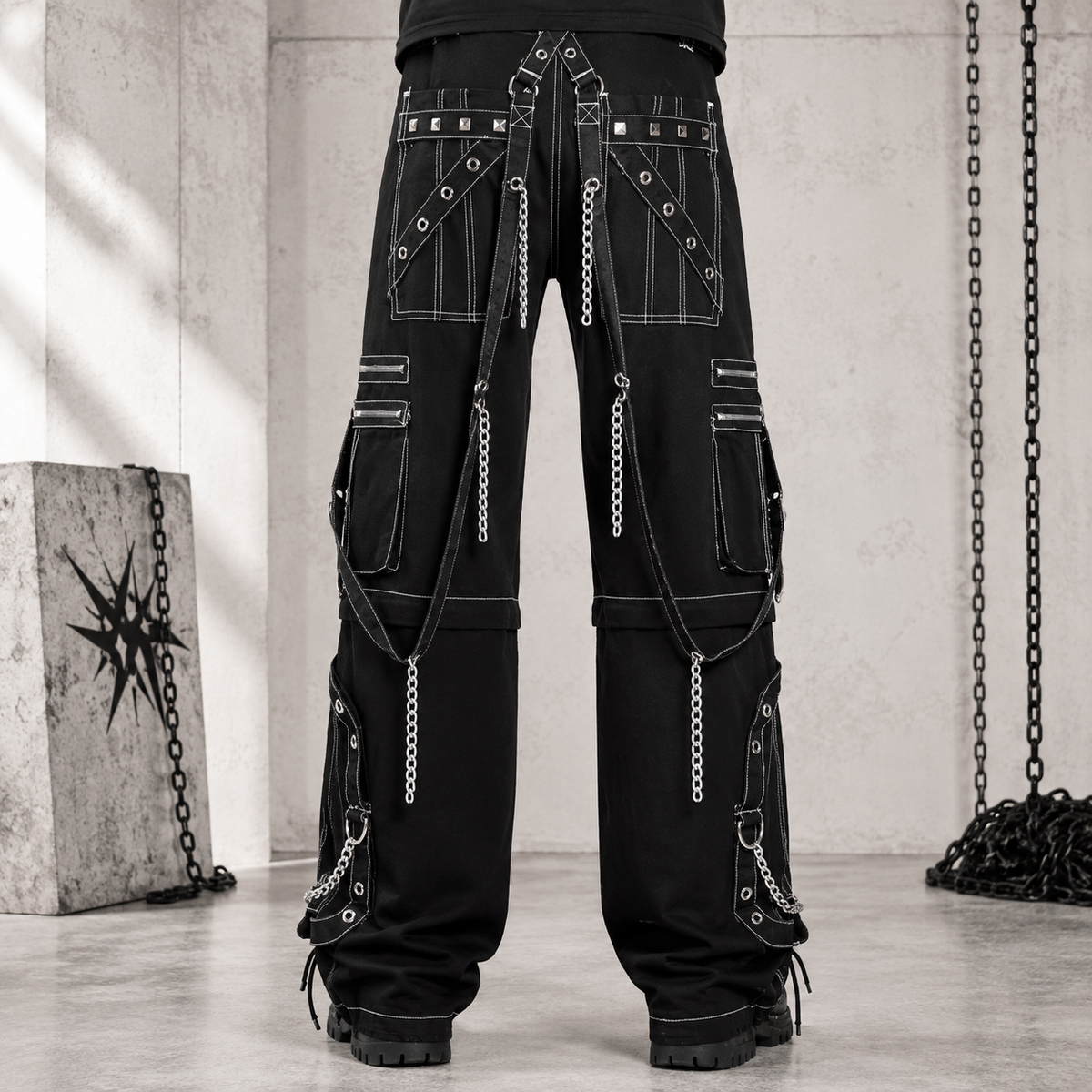 Prime Quality Gothic Men's Black Bondage Gothic Cyber Pant Chain Techno Rock Punk Shorts Trouser Pants USA