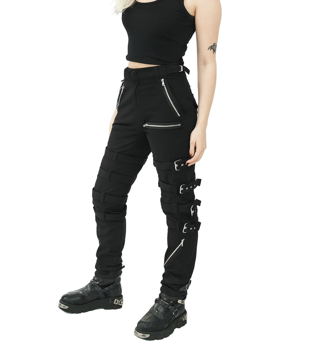 Men's Bondage Black Goth Punk Rock Morte Pants Buckle Chain Trouser Pants