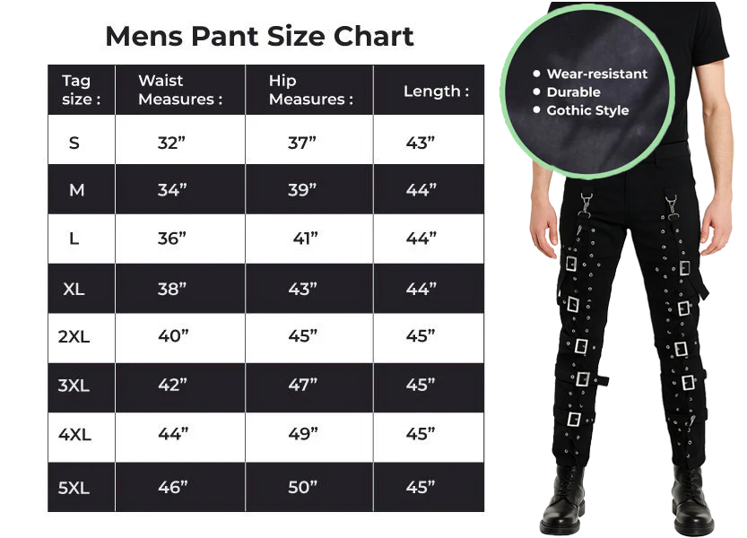 Men's Electra Bondage Rave Gothic Cyber Chain Gothic Jeans Punk Rock  Pants
