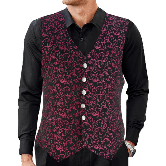 Premium Men's Designer Stylish Casual Brocade Maroon Vest /USA Sizes
