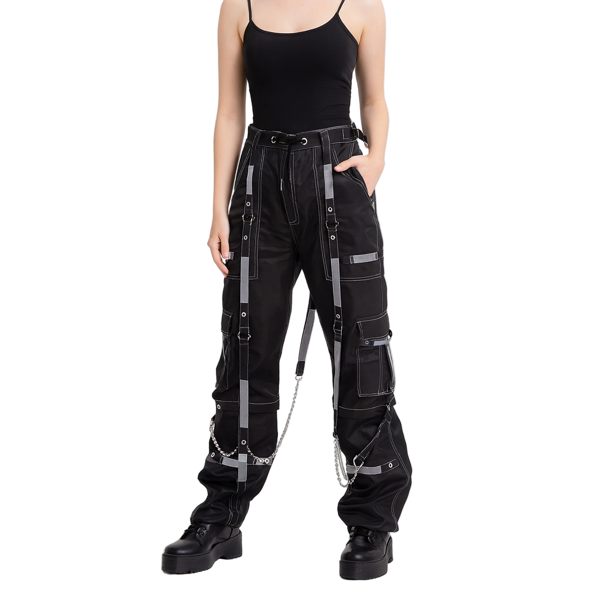 Gothic Bondage Reflective Men Pant Alternative Punk Rock Emo Trouser Pant Shorts