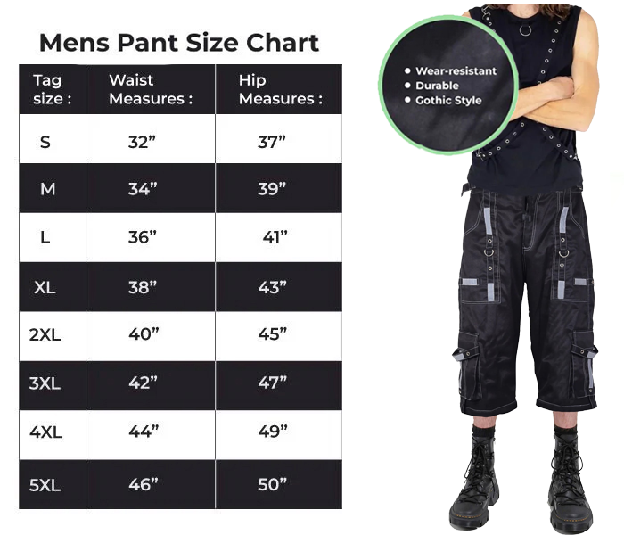 Gothic Bondage Reflective Men Short Alternative Punk Rock Emo Shorts