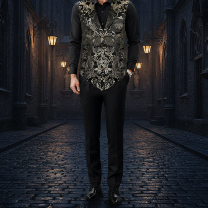Gothic Devil Fashion Aristocrat Men's Waistcoat Vest Black & Amp Gold