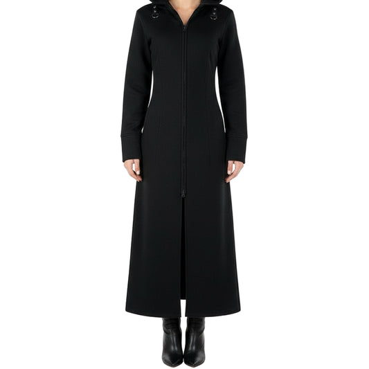 Women's Black Fleece Long Zip Up Hooded Raven Steampunk Coat/Jacket with Pockets