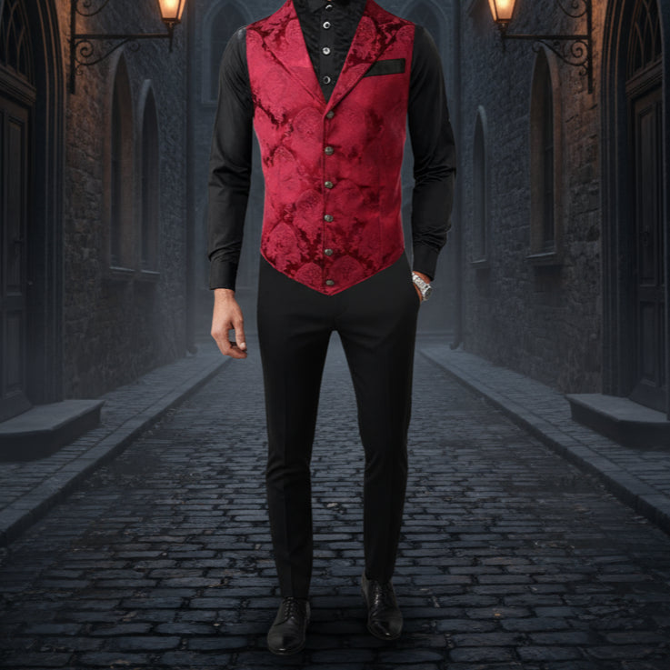 Handmade Red Men's Victorian Suit Gentleman Vest Steampunk Gothic Waistcoat/Usa