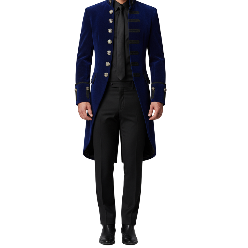 Men's Velvet Renaissance Blue Velvet Handmade Frock Coat Gothic Victorian Jacket Steampunk