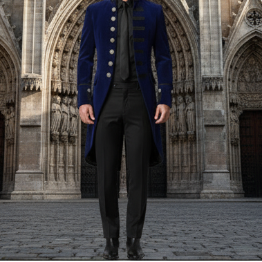 Men's Velvet Renaissance Blue Velvet Handmade Frock Coat Gothic Victorian Jacket Steampunk
