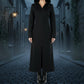 Women's Black Fleece Long Zip Up Hooded Raven Steampunk Coat/Jacket with Pockets