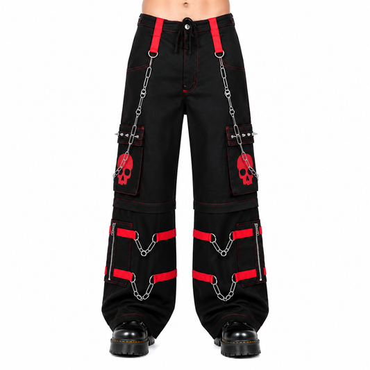 Gothic Bondage Black Skull Zip Off Pants Black Amp Red Alternative Punk Rock Emo Trouser Pant/Usa