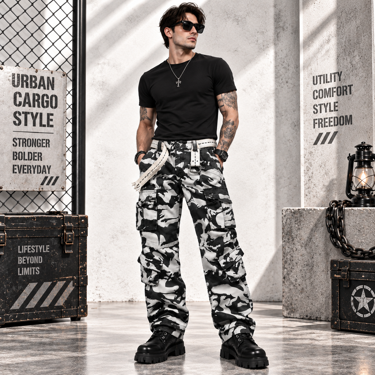 Men's Cotton Casual Military Army Camo Combat Work Cargo Pants with 8 Pockets