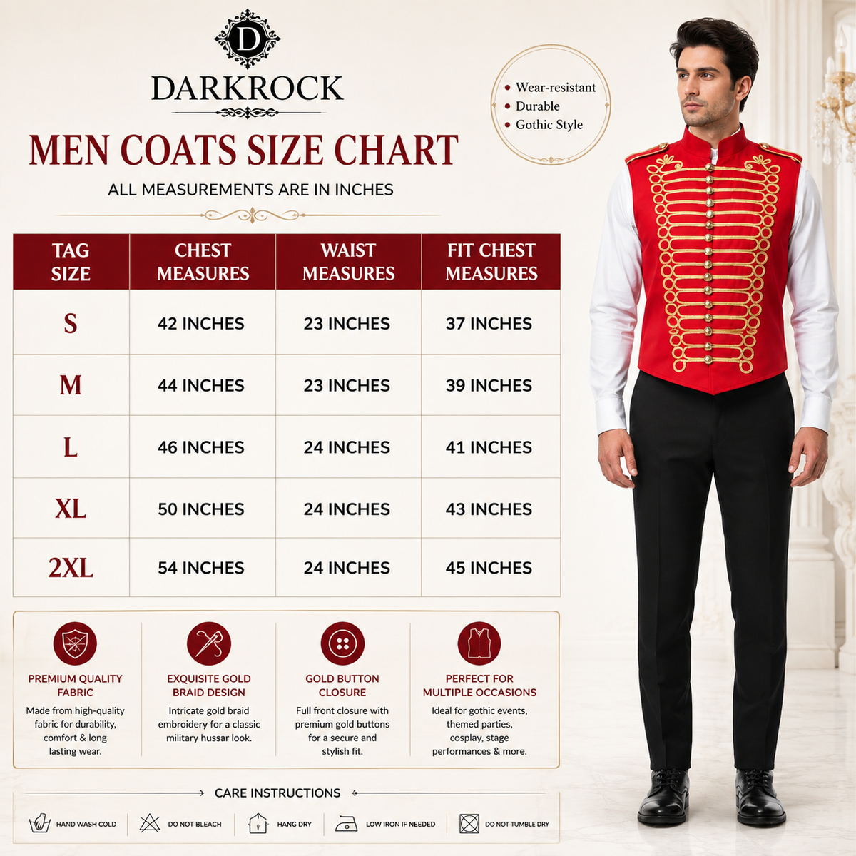 Men's Military Hussar Sleeveless Vest Red & Gold Jacket Free Shipping Usa
