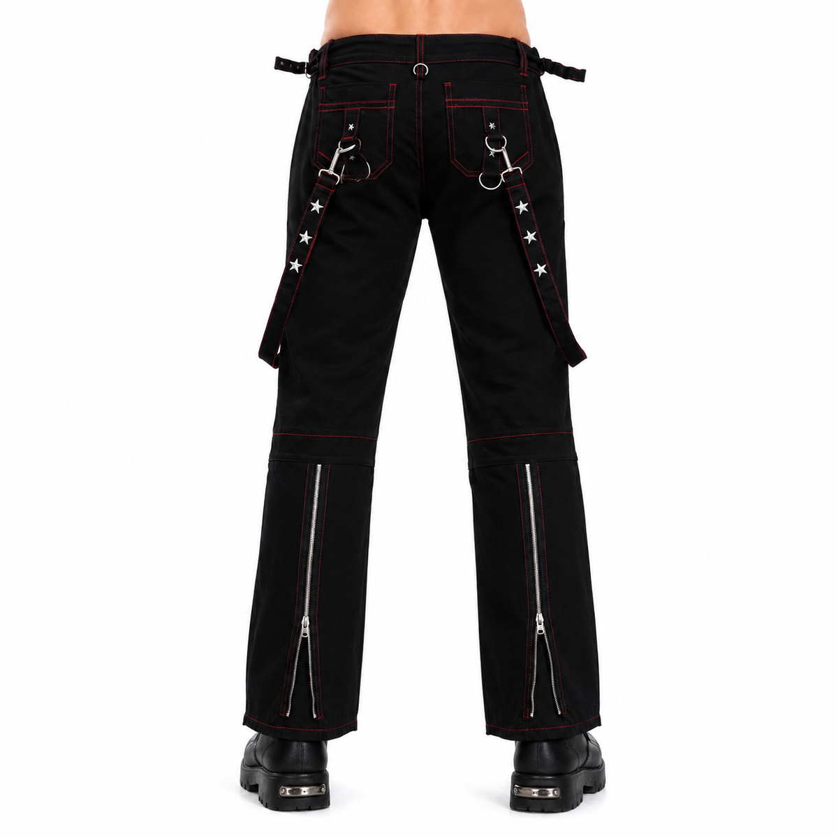 Prime Quality Gothic Men's Punk Goth Emo Bondage Star Black Red Pants