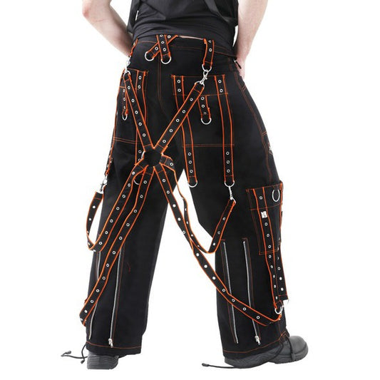 Gothic Men's Orange Black Pant Cotton Trousers Studs Metal Punk Pant